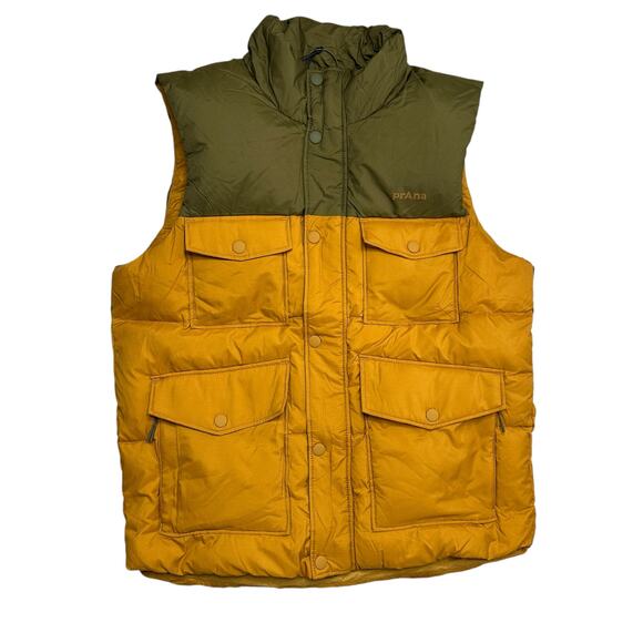 Prana Full Zip Down Puffer Vest Outdoors Men’s Size M Brown Orange